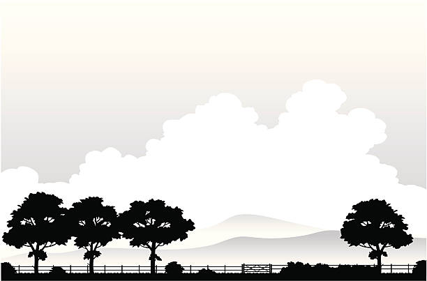 Landscape silhouette three "A slice of rural landscape in silhouette. 5 layers ease editing, with all major components seperately grouped to ease re-arranging and editing." farm silhouettes stock illustrations
