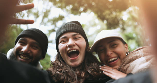 istock Friends, face or hikers taking a selfie while hiking outdoors in nature sharing the experience on social media. Winter, portrait or happy people take a picture or a photo while trekking together 1650632940
