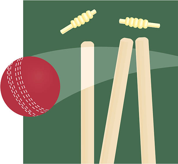 Wickets and Ball A cricket ball knocks some wickets flying. cricket stump stock illustrations