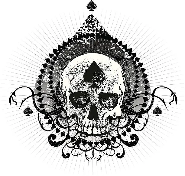 Vector illustration of grunge ace of spades skull