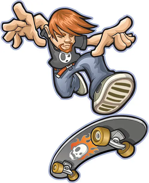 Vector illustration of Cartoon street style skater boy jumping with skateboard