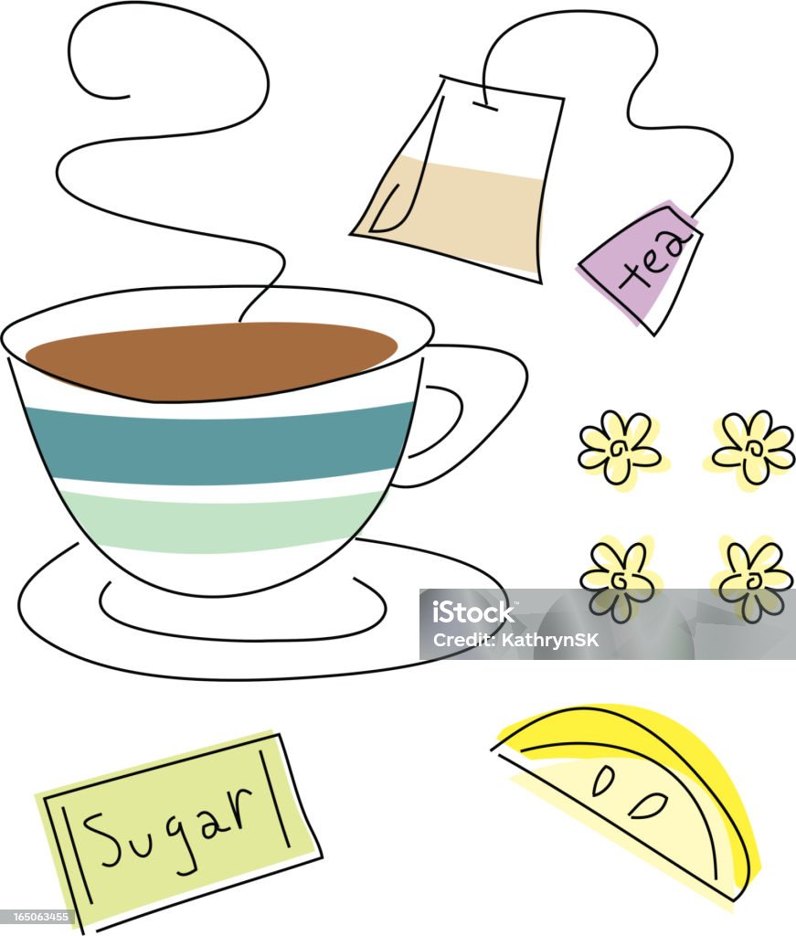 Draw Tea Time Tea Time Drawn Design Elements Stock Illustration - Download Image Now ...