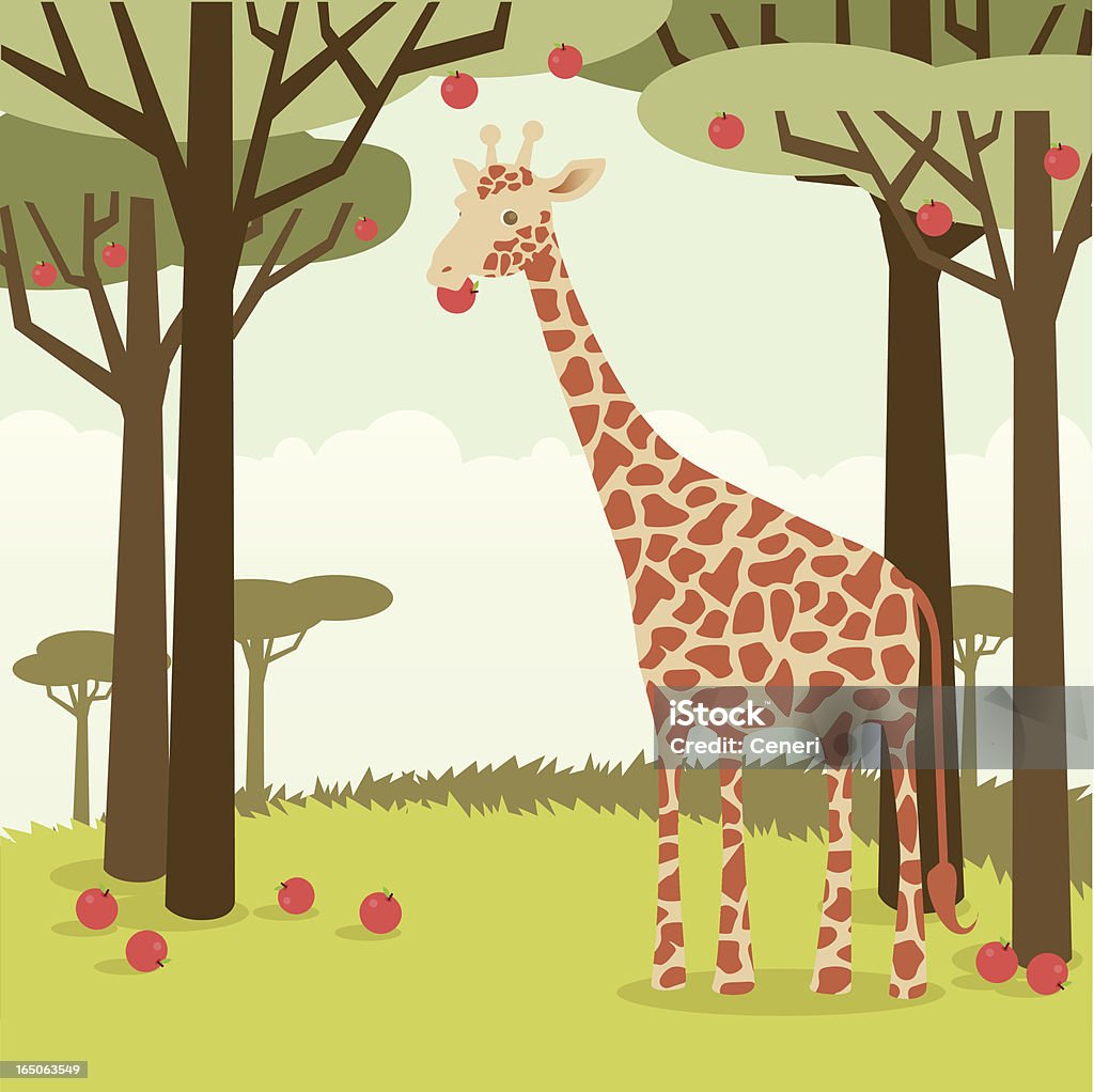 Giraffa mangiare mele da alberi - arte vettoriale royalty-free di Albero