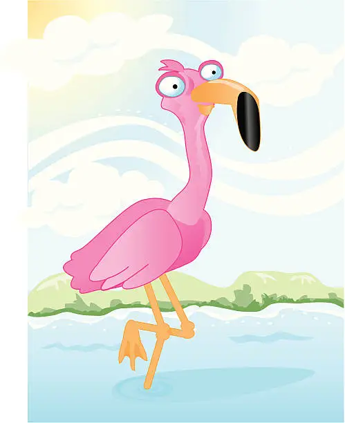 Vector illustration of Flamingo Wading in the water