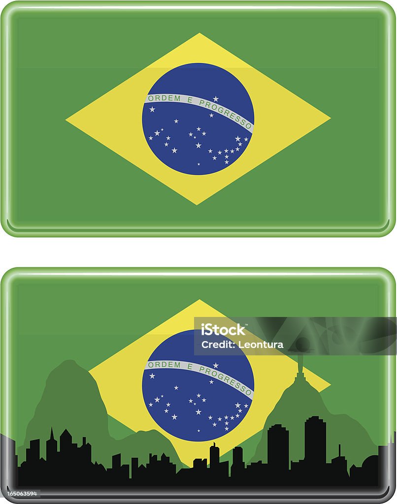Brazilian Flag Flag in two flavours; plain, and  with the skyline of Rio de Janeiro in front. Cut Out stock vector