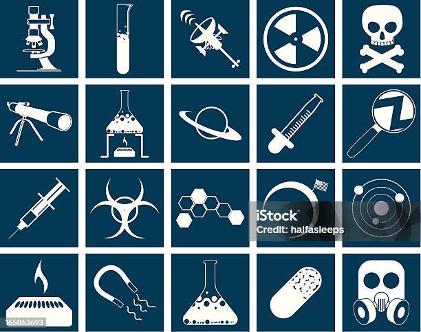 Ilustración de Iconos De La Ciencia y más Vectores Libres de Derechos de Vaso de laboratorio - Vaso de laboratorio, Antena parabólica, Arma biológica