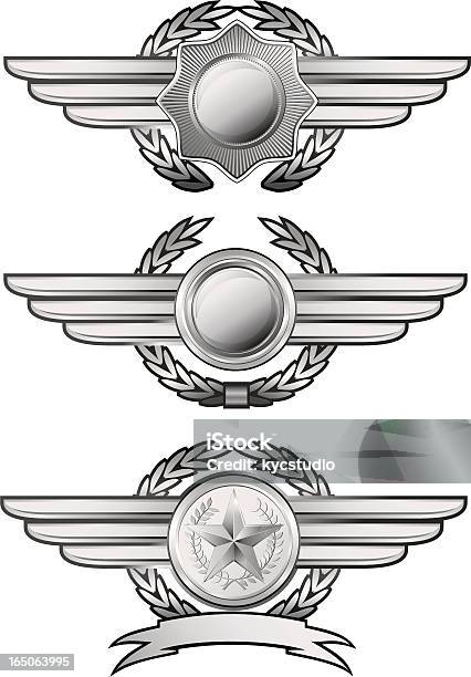 Ilustración de Plata Insignias Con Aletas y más Vectores Libres de Derechos de Ejército del Aire - Ejército del Aire, Ala de avión, Insignia - Accesorio personal