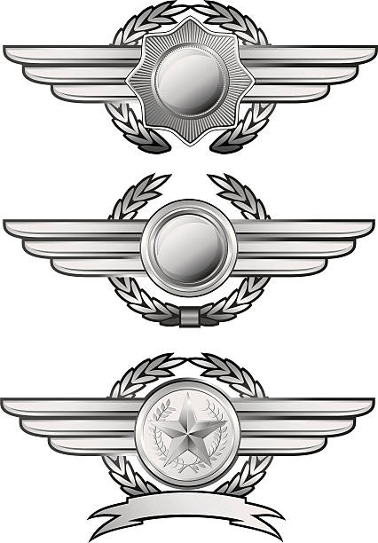 illustrations, cliparts, dessins animés et icônes de ailes insignias silver - wing insignia metal silver