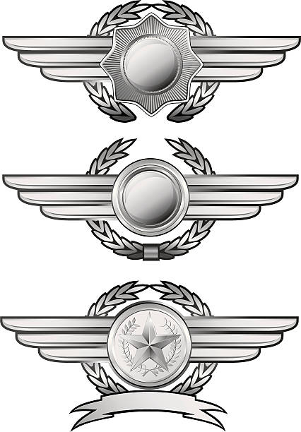 ilustrações, clipart, desenhos animados e ícones de silver winged insígnias - wing insignia metal silver