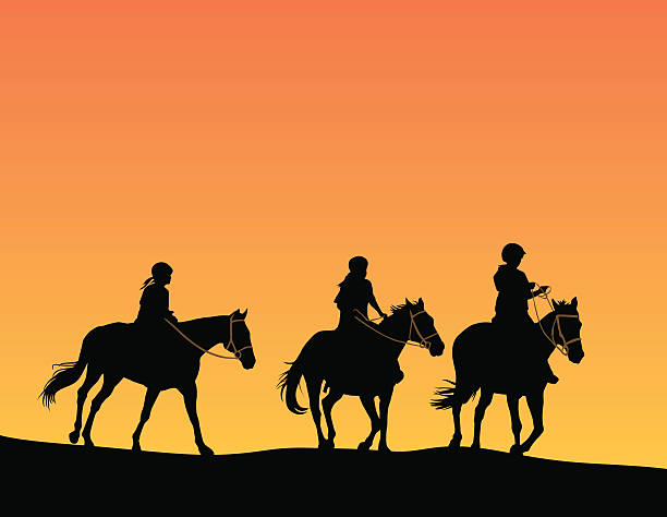 девочки на лошади - trail ride stock illustrations
