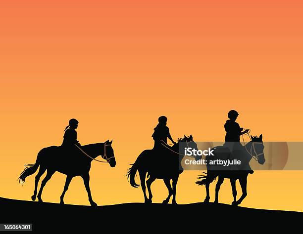 Girls On Horseback Stock Illustration - Download Image Now - Horse, Horseback Riding, Trail Ride