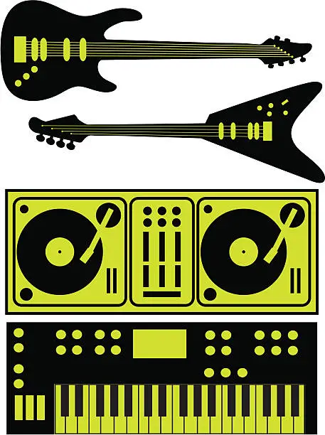 Vector illustration of Instruments Music Guitars Keyboards Turntables