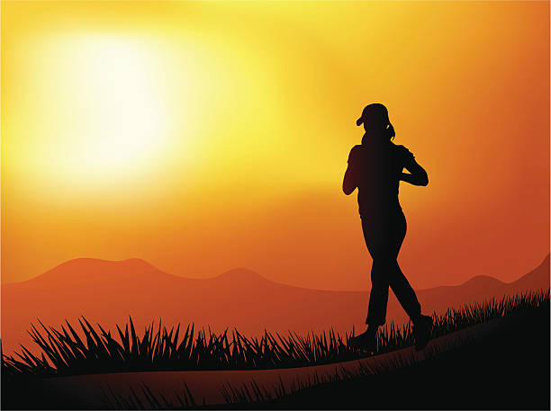 Running Sunset vector art illustration