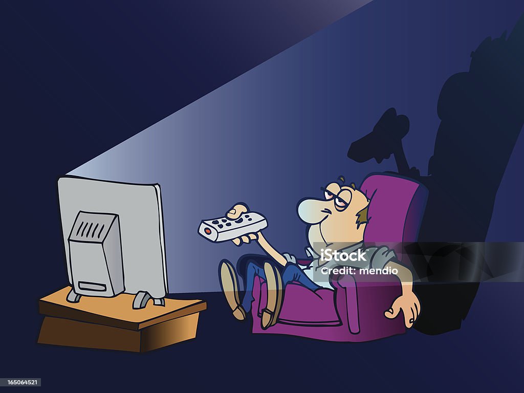Leżanka Kartofel, Taca człowiek na jego kanapie, oglądanie telewizji - Grafika wektorowa royalty-free (Mężczyźni)