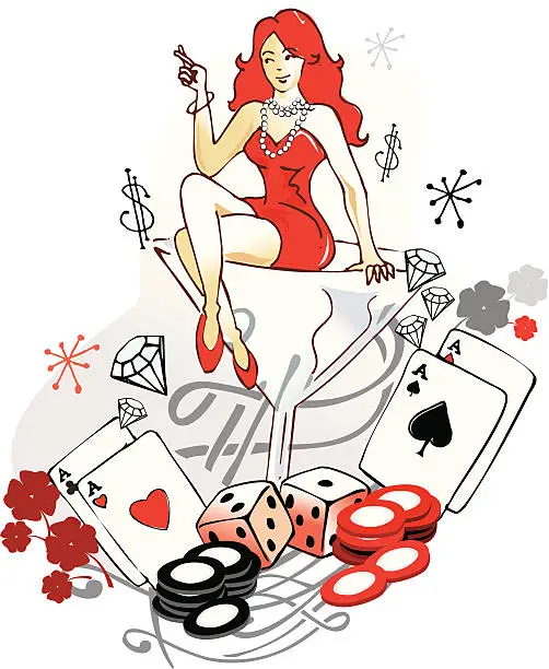 Vector illustration of lady luck vintage tattoo style drawing