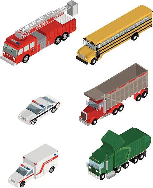 Vector illustration of Vector Isometric Utility Vehicles
