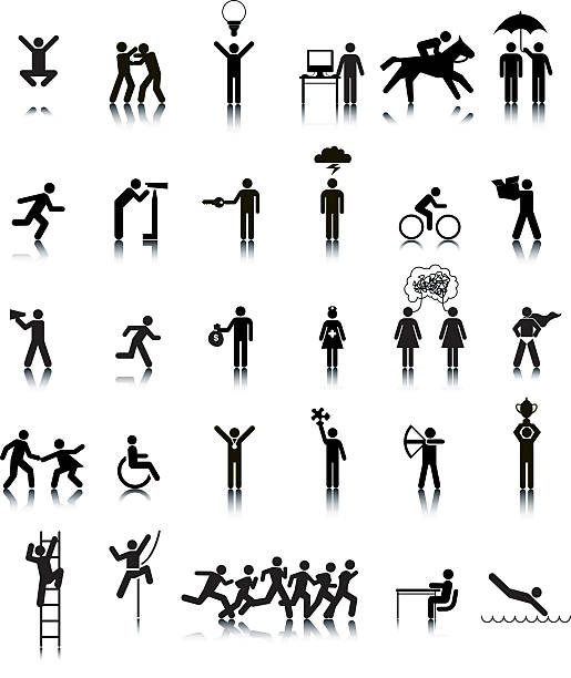 통합리모컨 스틱피겨 개념 - silhouette interface icons wheelchair icon set stock illustrations