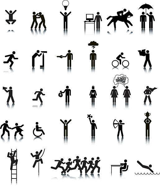 универсальный контурное изображение концепции - silhouette interface icons wheelchair icon set stock illustrations