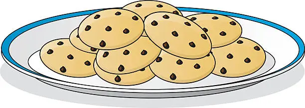 Vector illustration of A drawing of a plate full of chocolate chip cookies 