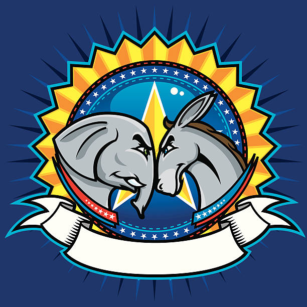 Democratic and Republican Symbols This is a Political set of images featuring a Donkey and an Elephant. The file is multi layered for easy editing. Donkey and Elephant are removable. The file is provided in Illustrator CS2, version 8 EPS and a 12x12 inch 300dpi high-rez jpg. republican national convention stock illustrations