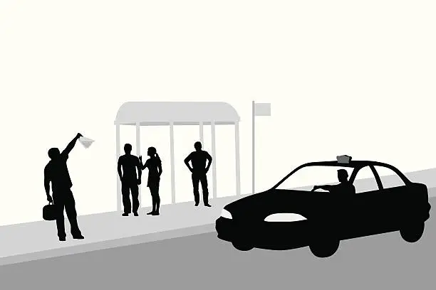 Vector illustration of Hailing A Cab Vector Silhouette
