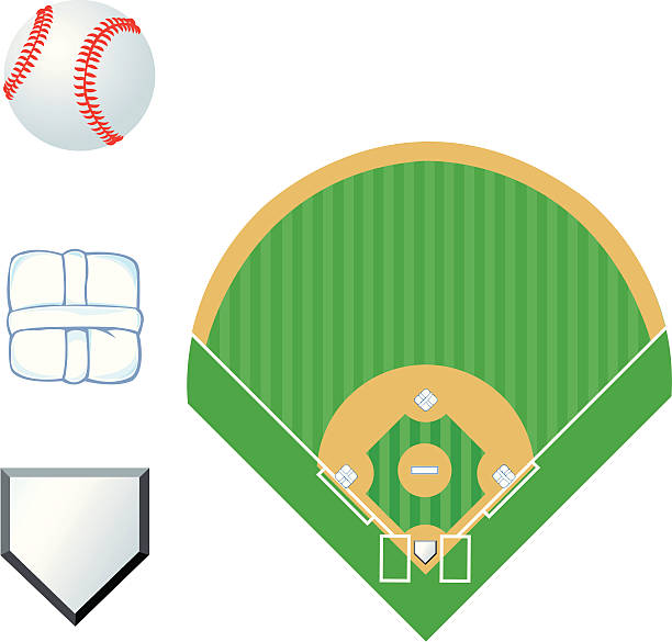 ilustrações de stock, clip art, desenhos animados e ícones de campo de beisebol em casa da placa e - baseballs baseball baseball diamond infield