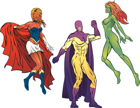 A set of 3 super heroes. Comic book style. EPS, Ai & JPG included.