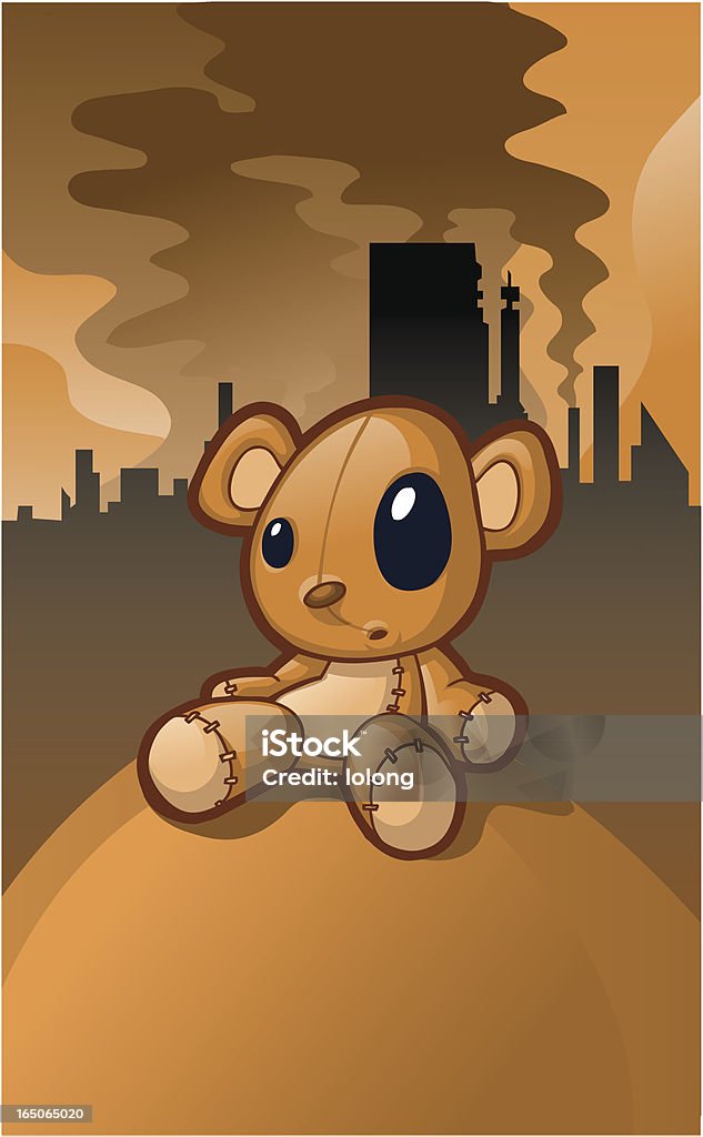 lonely planet an illustration of a teddybear outside a factory. Teddy Bear stock vector