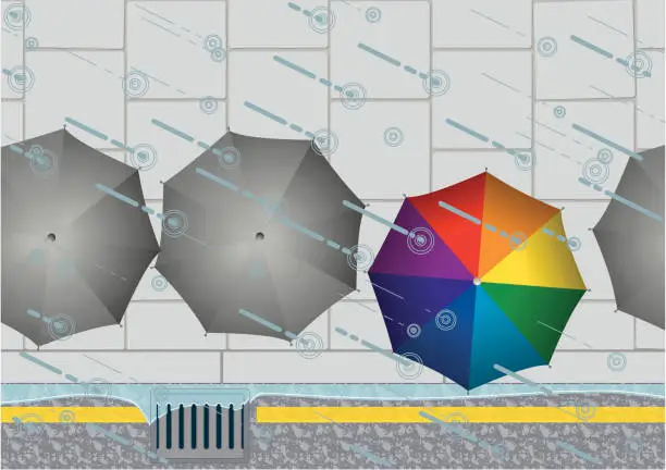 Vector illustration of Rain Drain and Umbrellas!