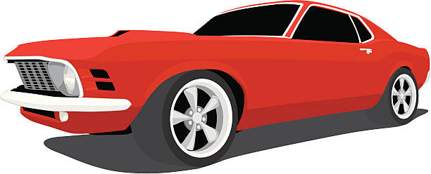 ilustrações, clipart, desenhos animados e ícones de vetor ford mustang - 1970 - car front view racecar sports car