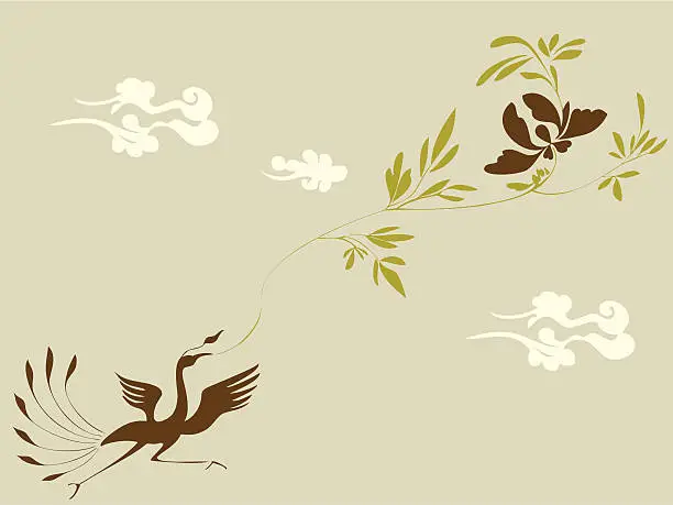 Vector illustration of Phoenix & Flower