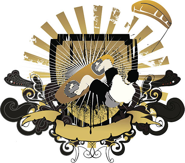 golden kitesurfing  emblem vector art illustration