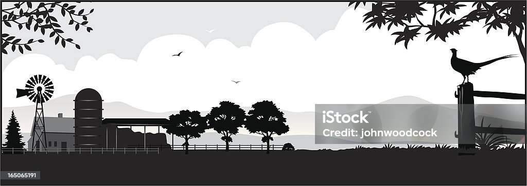 Farm silhouette "A silhouette of a typical farmstead, could be almost anywhere. 4 layers aid editing." Farm stock vector
