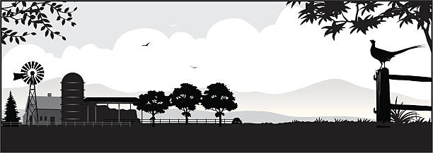 Farm silhouette "A silhouette of a typical farmstead, could be almost anywhere. 4 layers aid editing." farm silhouettes stock illustrations
