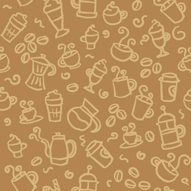 seamless pattern: coffee coffee and coffee related objects in a seamless pattern. just drop into your illustrator swatches and use as a tiled fill. more similar images: coffee cup coffee hot chocolate coffee bean stock illustrations