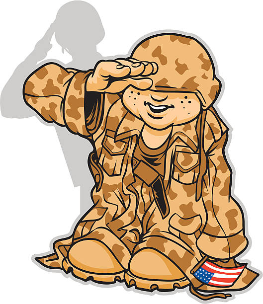 キッドミ��ナミコメツキ - child military saluting flag点のイラスト素材／クリップアート素材／マンガ素材／アイコン素材