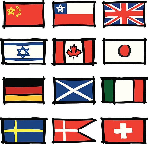 Sketchy Flags "12 flags of the world, done in a marker sketch style. Color elements are separate objects, so you could easily change Italy to France, for example." italy flag drawing stock illustrations