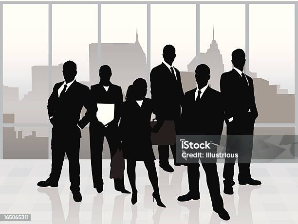 Business Team Skyline Success Stock Illustration - Download Image Now - In Silhouette, Office Building Exterior, Portrait