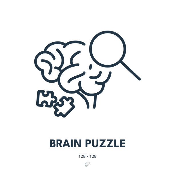 bildbanksillustrationer, clip art samt tecknat material och ikoner med brain puzzle icon. brainstorm, creativity, think. editable stroke. simple vector icon - brain magnifying
