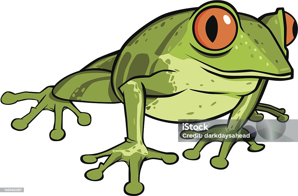 Cartoon frog with big red eyes Green Tree Frog with two layers: line and color for easy editing. Frog stock vector