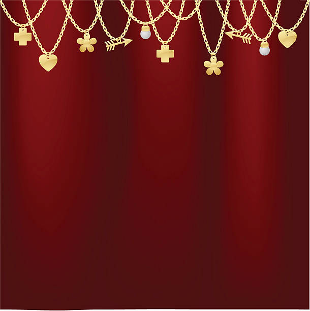 illustrazioni stock, clip art, cartoni animati e icone di tendenza di catena d'oro su sfondo rosso - cross cross shape shiny gold