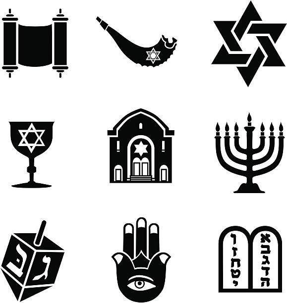 illustrazioni stock, clip art, cartoni animati e icone di tendenza di icone di ebraico - hanukkah menorah dreidel judaism