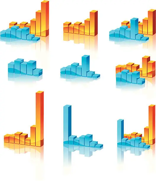 Vector illustration of 3d stat chart collection