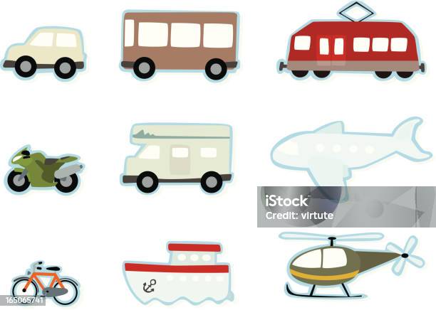 Ilustración de Iconos De Transporte y más Vectores Libres de Derechos de Autobús - Autobús, Avión, Barco de pasajeros