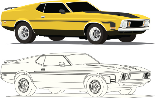 Vector Illustration of a 1973 Ford Mustang Mach1.  Saved in layers for easy editing. 