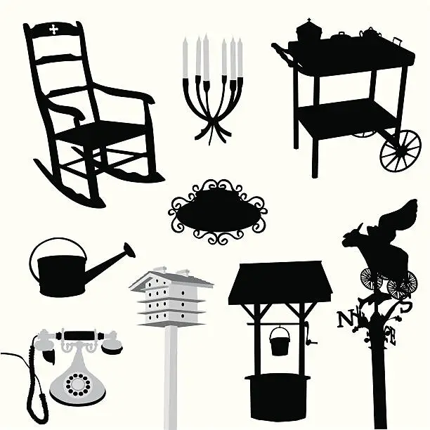 Vector illustration of Farm House Elements Vector Silhouette