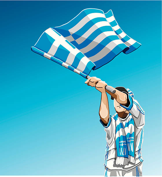 illustrations, cliparts, dessins animés et icônes de agitant le drapeau de la grèce de football fan - greek culture greek flag greece little boys