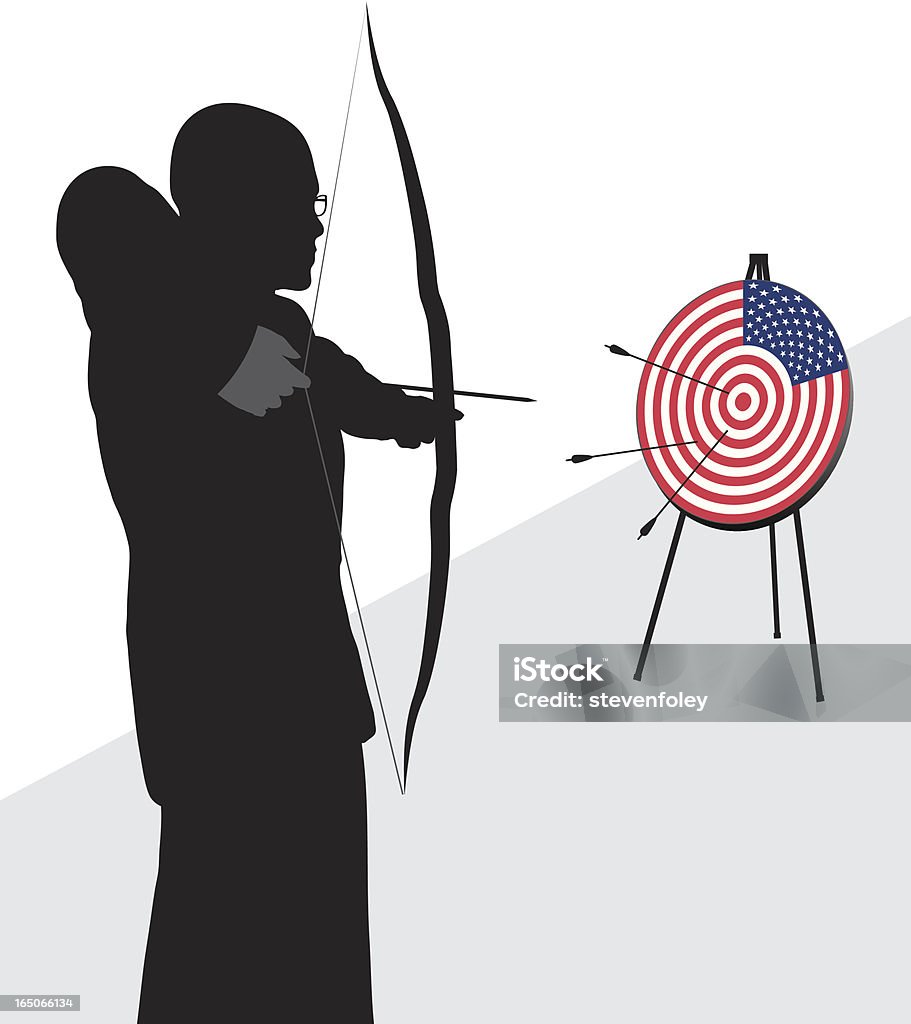 Taking Aim at America EPS, Layered PSD, High & Low Resolution JPGs included. Represents the terrorist threats that America faces today. Each item is on a separate, clearly-labeled layer for easy editing. Archery Bow stock vector