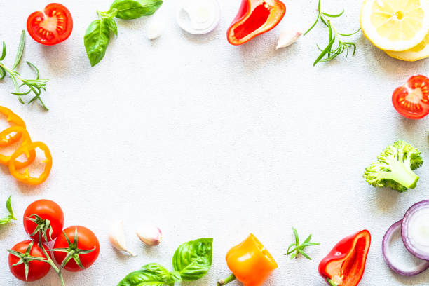 istock Food cooking background on white table. 1650661634