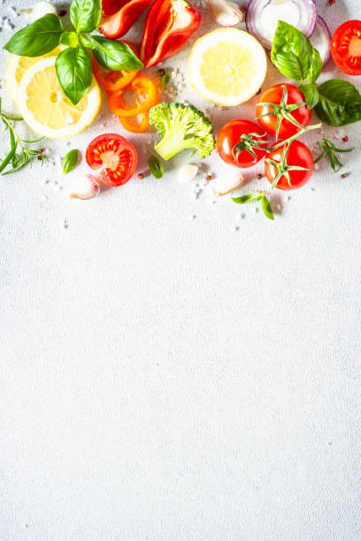 istock Food cooking background on white table. 1650661669